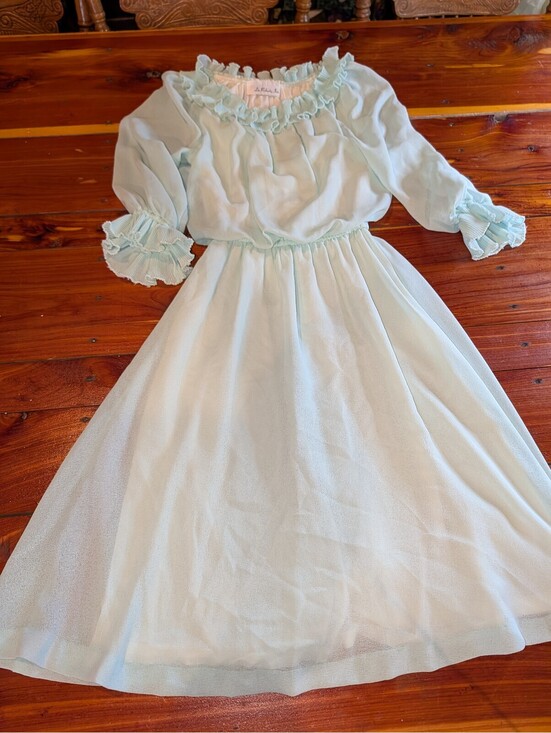 Dresses & Skirts - Vintage 1970s Light Blue Ruffle Trim Dress by Liz Roberts, Inc.